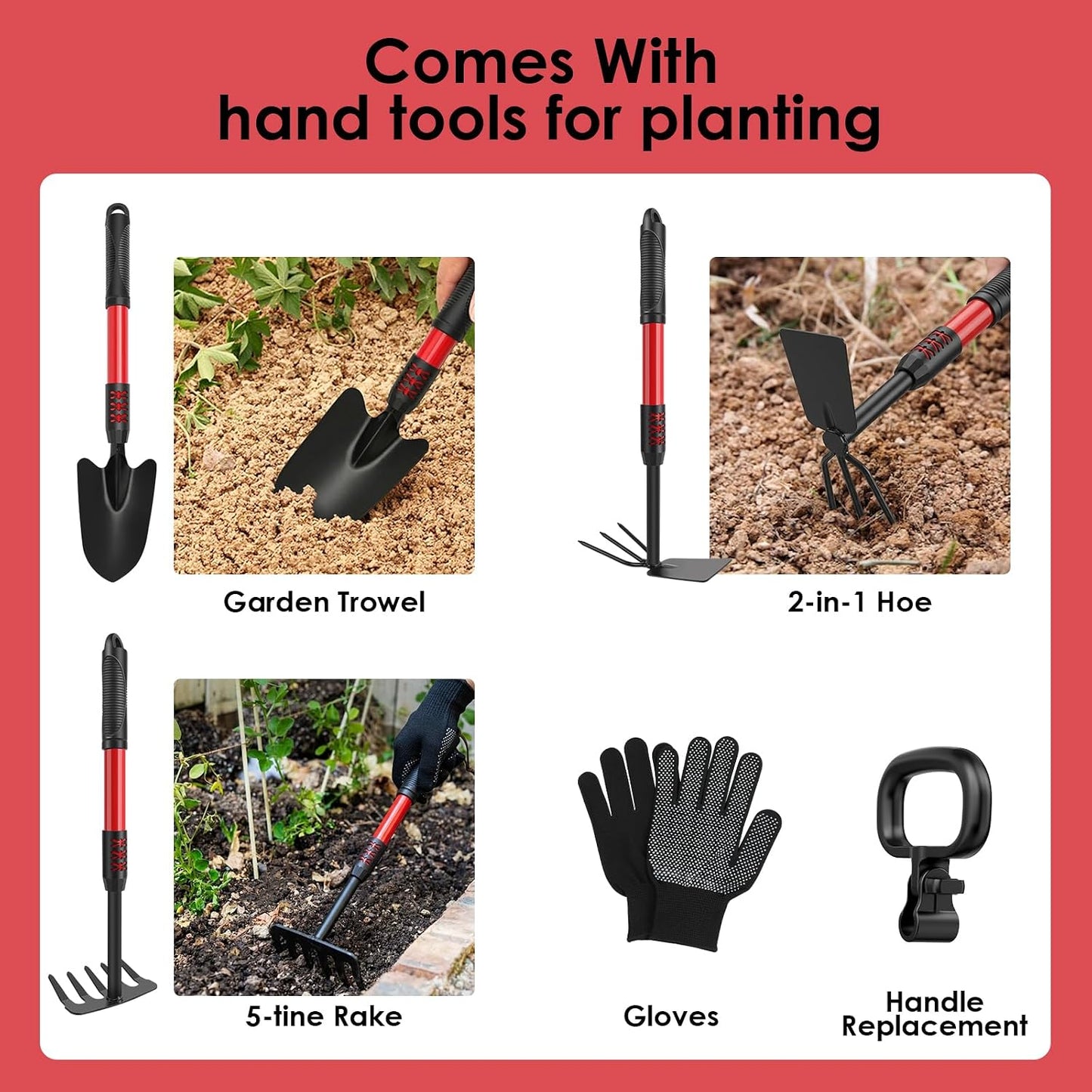 Cordless Tiller Cultivator Compatible with DEWALT 20V MAX Battery (Tool Only), 310RPM Electric Garden Rototiller with 40 Steel Tines, 9.1In Tilling Width & 6.3In Depth Tiller, Folding Design