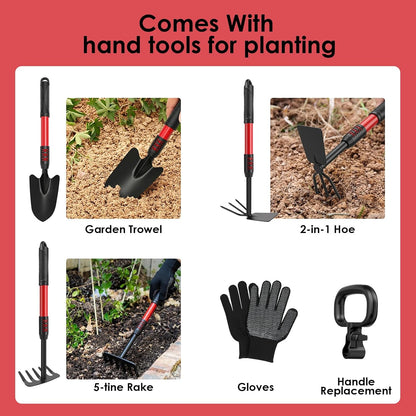 Cordless Tiller Cultivator Compatible with DEWALT 20V MAX Battery (Tool Only), 310RPM Electric Garden Rototiller with 40 Steel Tines, 9.1In Tilling Width & 6.3In Depth Tiller, Folding Design