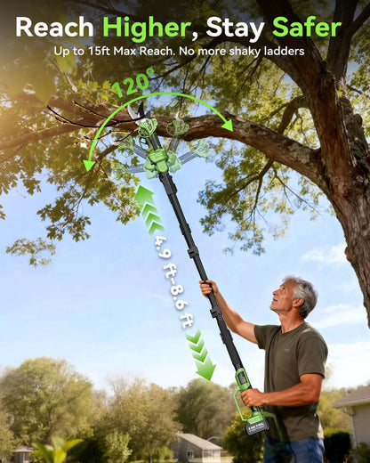 Electric Pruning Shears Cordless: 2-in-1 Electric Tree Pruner with Extension Pole, 21V 2×4.0Ah Battery Powered, 1.4" Cutting Diameter, Brushless Power Branch Cutter for Tree Trimming Gardening