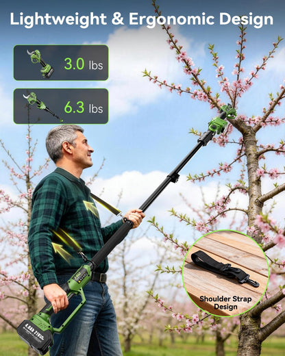 Electric Pruning Shears Cordless: 2-in-1 Electric Tree Pruner with Extension Pole, 21V 2×4.0Ah Battery Powered, 1.4" Cutting Diameter, Brushless Power Branch Cutter for Tree Trimming Gardening