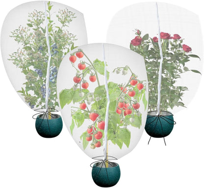 3PCS 2.6 × 3.2 FT Bird Insect Barrier Fruit Tree Netting, Double Zipper & Drawstring, Garden Bird Netting for Blueberries, Tomatoes, Peppers, Shrubs – Reusable Mesh Barrier