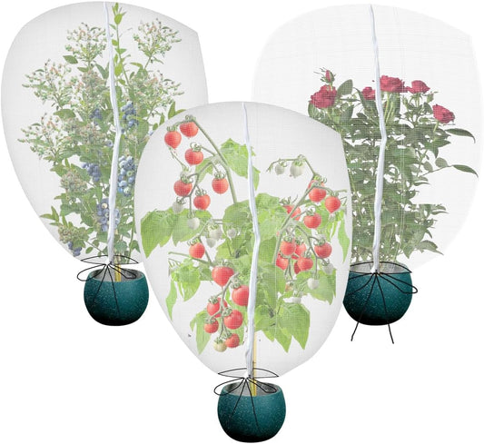 3PCS 2.6 × 3.2 FT Bird Insect Barrier Fruit Tree Netting, Double Zipper & Drawstring, Garden Bird Netting for Blueberries, Tomatoes, Peppers, Shrubs – Reusable Mesh Barrier