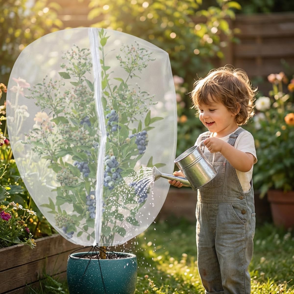 3PCS 2.6 × 3.2 FT Bird Insect Barrier Fruit Tree Netting, Double Zipper & Drawstring, Garden Bird Netting for Blueberries, Tomatoes, Peppers, Shrubs – Reusable Mesh Barrier