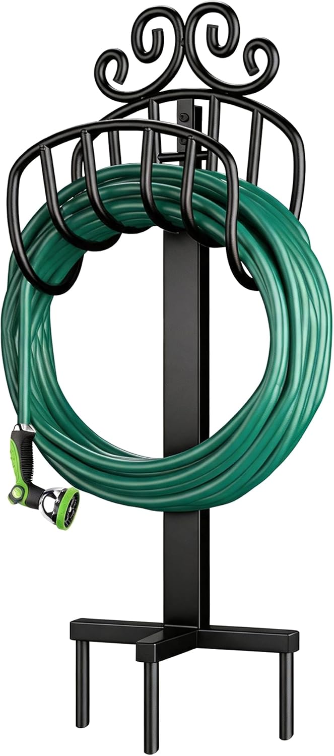 Hose Holder for Outside Freestanding 150 Feet Christmas Gift Heavy Duty Metal Detachable Rustproof Hose Stand Hanger Decorative Hose Storage With Ground Stakes Garden Lawn