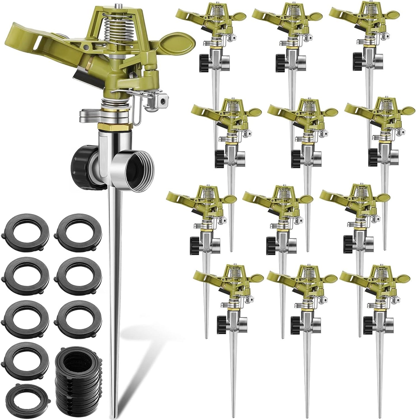 8 Set Zinc Alloy Water Sprinklers for Lawns Yard Sprinklers Heavy Duty Sprinkler Heads Adjustable 360 Degree Watering Impact Sprinklers Pulsating Garden Sprinklers for Large Area Irrigation