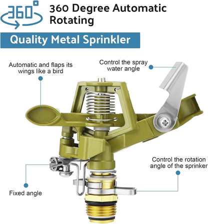 8 Set Zinc Alloy Water Sprinklers for Lawns Yard Sprinklers Heavy Duty Sprinkler Heads Adjustable 360 Degree Watering Impact Sprinklers Pulsating Garden Sprinklers for Large Area Irrigation