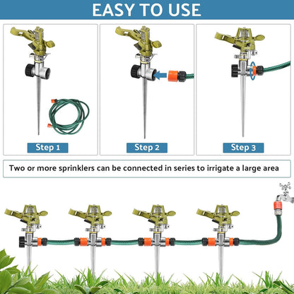 8 Set Zinc Alloy Water Sprinklers for Lawns Yard Sprinklers Heavy Duty Sprinkler Heads Adjustable 360 Degree Watering Impact Sprinklers Pulsating Garden Sprinklers for Large Area Irrigation