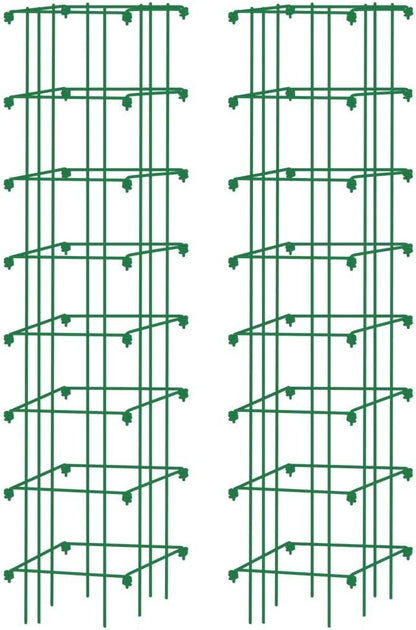 Extra Tall Heavy-Guage Square Tomato Cages | Easy Fold Plant Supports & Vegetable Garden Stakes | 14.25" x 14.25" x 65" - Green (Set of 2)
